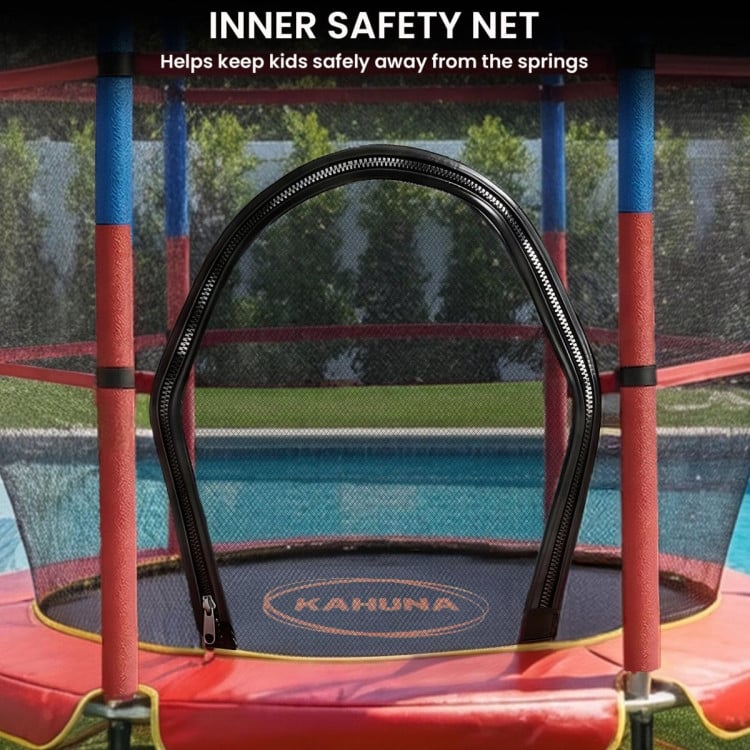 Kahuna 4.5ft Kids Trampoline with Roof Shade Cover & Safety Net Enclosure - Outdoor Indoor Toddler Play Red Blue image 8