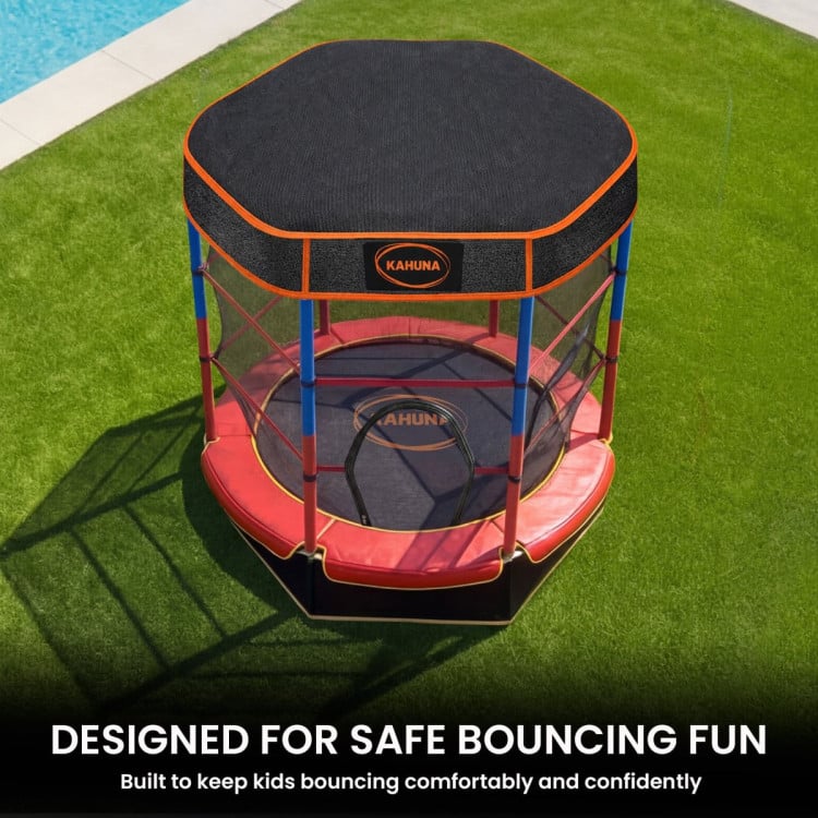 Kahuna 4.5ft Kids Trampoline with Roof Shade Cover & Safety Net Enclosure - Outdoor Indoor Toddler Play Red Blue image 12