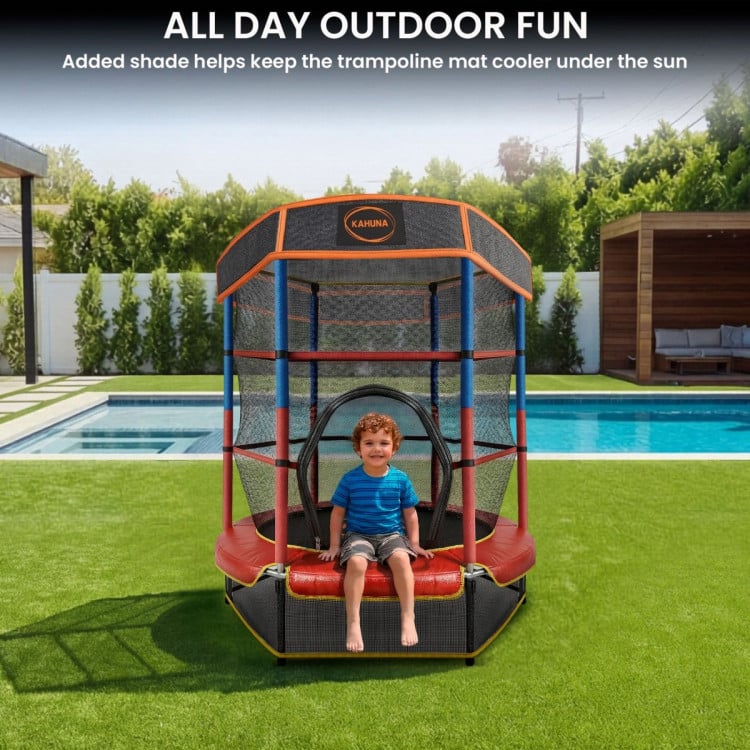 Kahuna 4.5ft Kids Trampoline with Roof Shade Cover & Safety Net Enclosure - Outdoor Indoor Toddler Play Red Blue image 14