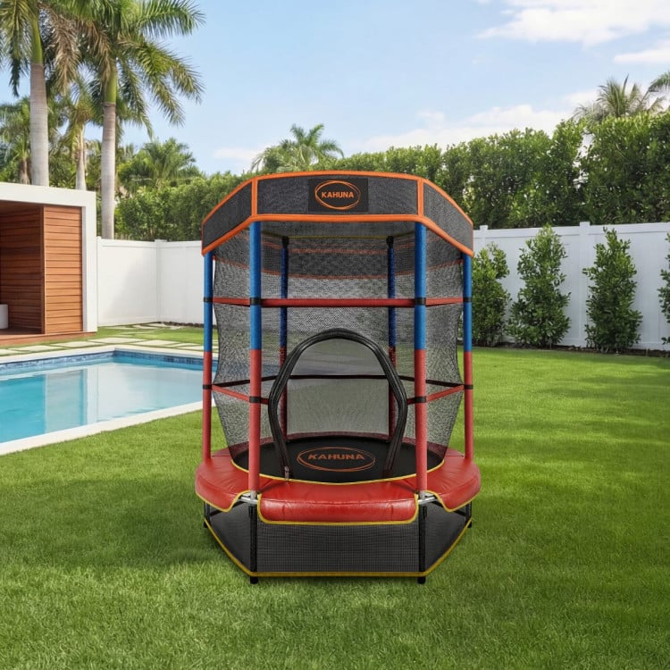 Kahuna 4.5ft Kids Trampoline with Roof Shade Cover & Safety Net Enclosure - Outdoor Indoor Toddler Play Red Blue image 15