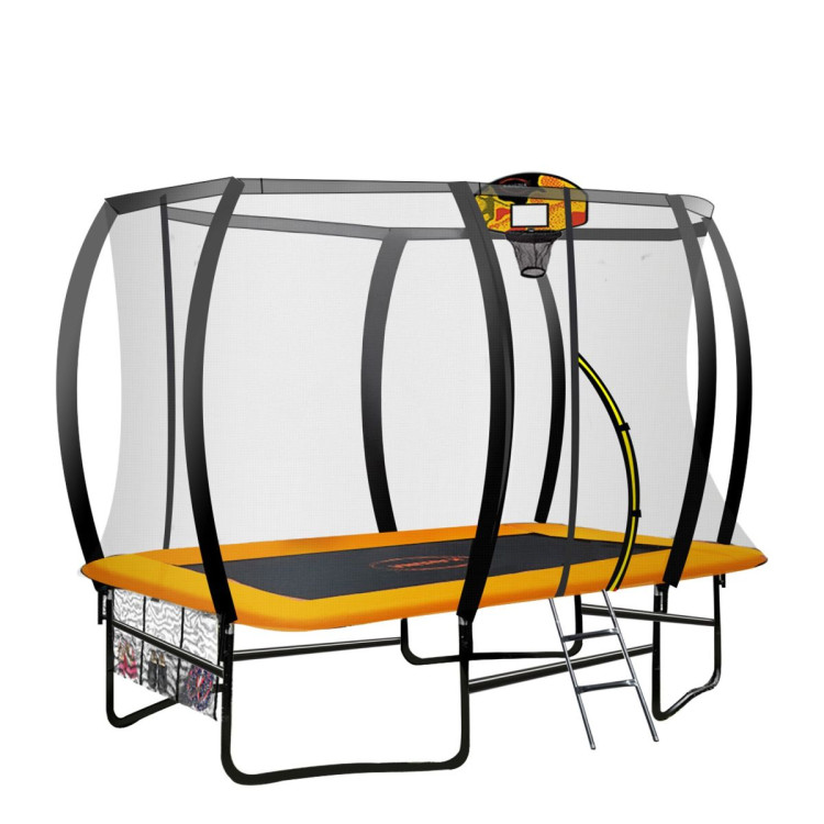 Kahuna 6 ft x 9 ft Rectangular Outdoor Trampoline with Basketball Set - Orange