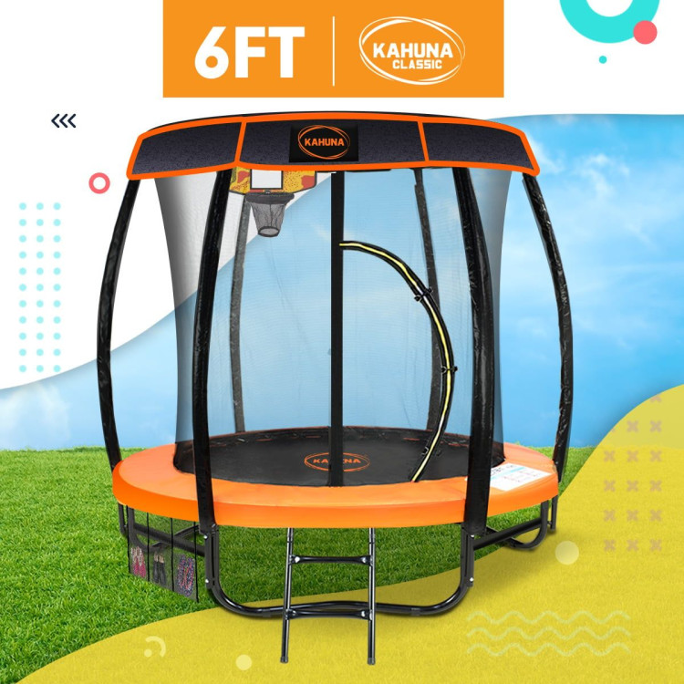 Kahuna Trampoline 6 ft with Basketball Set & Roof Cover - Orange image 4