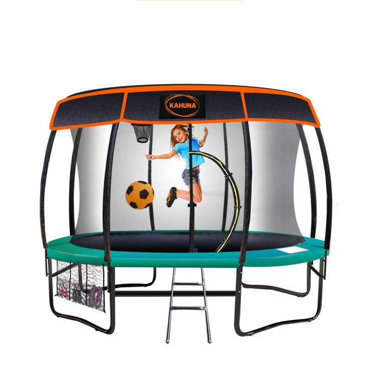 Kahuna Trampoline 10 ft with Basketball Set and Roof - Green image 3