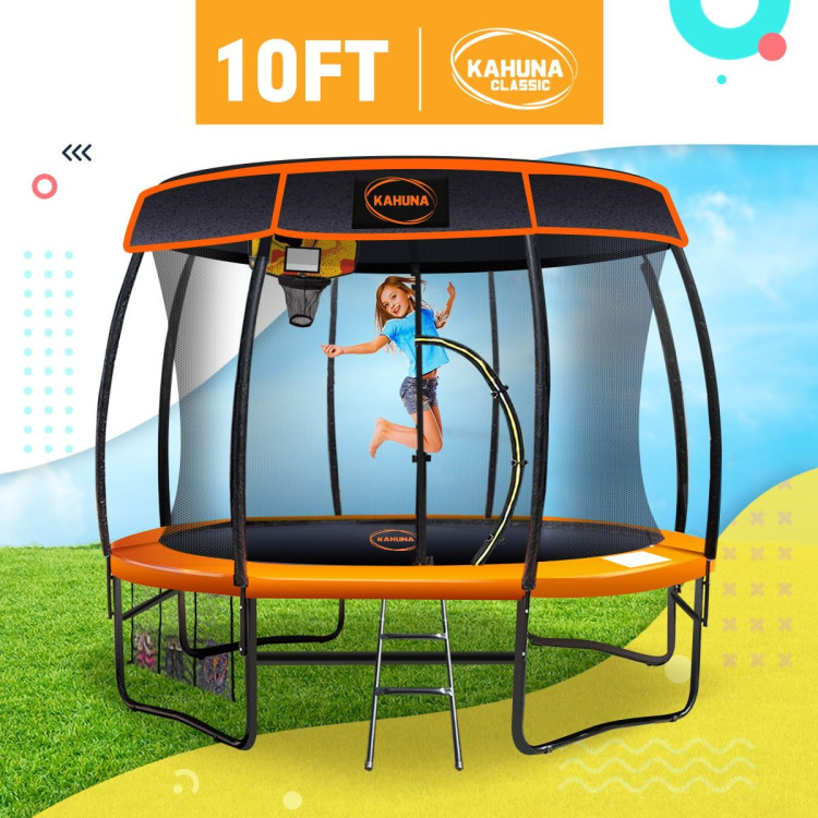 Kahuna Trampoline 10 ft with Basketball Set and Roof - Orange image 4