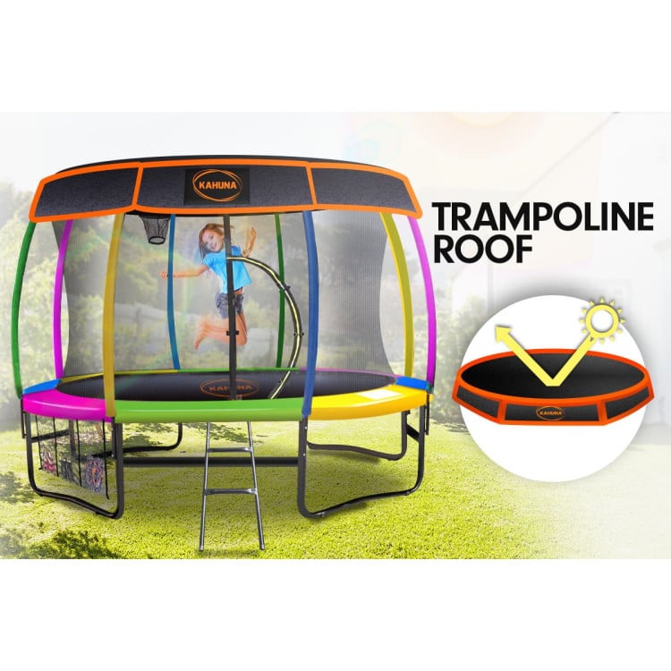 Kahuna Trampoline 14 ft with Basketball Set and Roof - Rainbow image 11