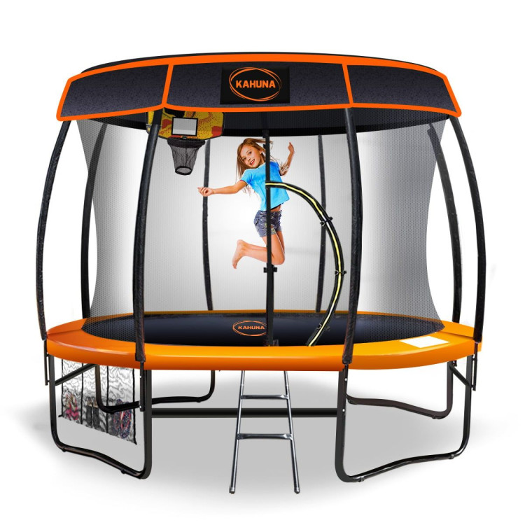 Kahuna Trampoline 10 ft with Basketball Set and Roof - Orange image 3