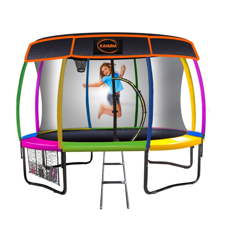 Kahuna Trampoline 8 ft with Basketball Set and Roof - Rainbow image 3