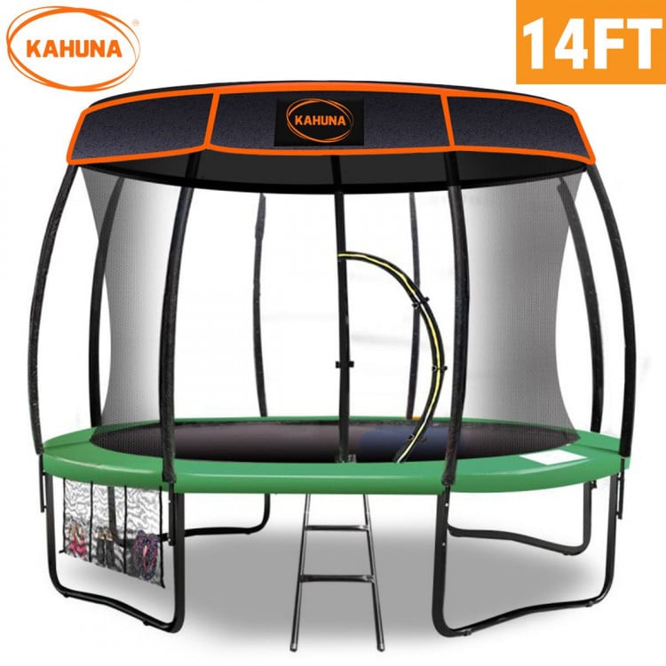 Kahuna Trampoline 14 ft with Basketball set Roof - Green image 3