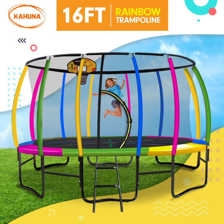 Kahuna Trampoline 16ft with Basketball Set - Rainbow image 4