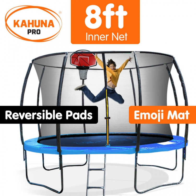 Kahuna Trampoline Pro 08ft - Reversible pad, Emoji Mat, Basketball Set