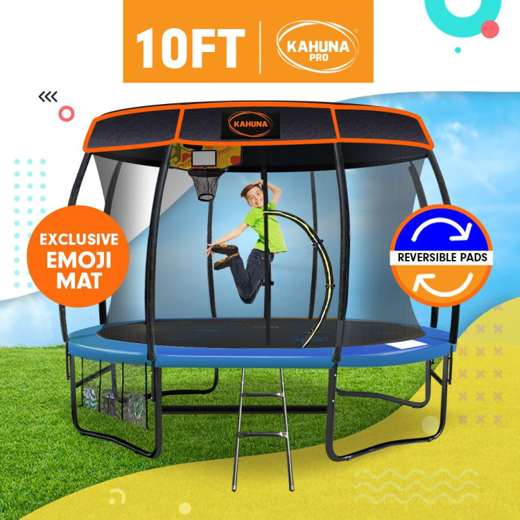 Kahuna Trampoline Pro 10ft - Reversible pad, Emoji Mat, Basketball Set image 3