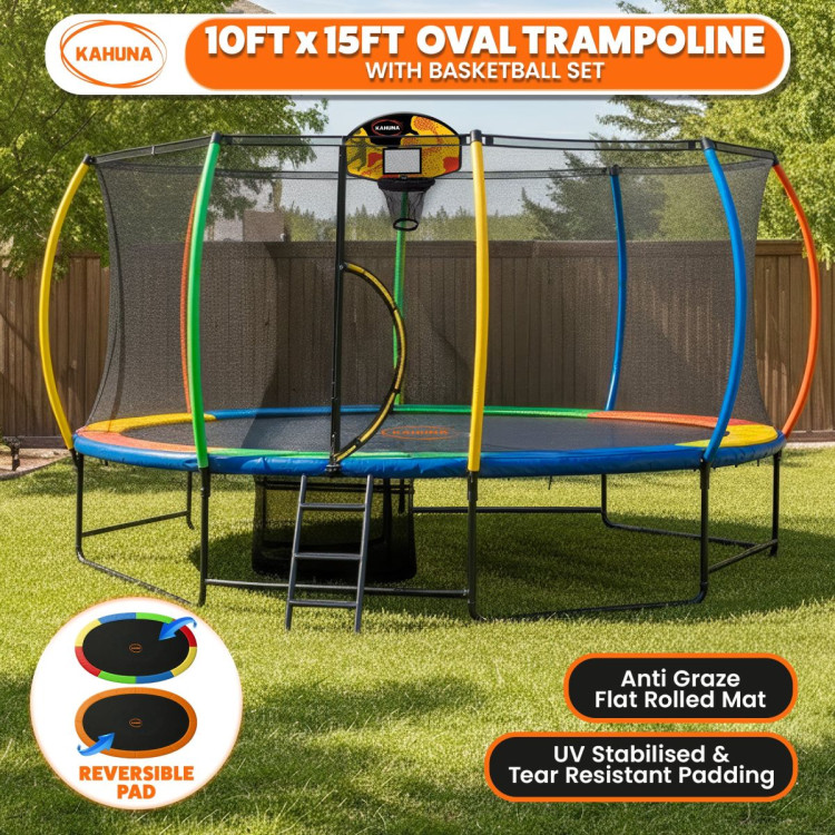 Kahuna 10 ft x 15 ft Oval Trampoline with Reversible Pad and Basketball Set image 7