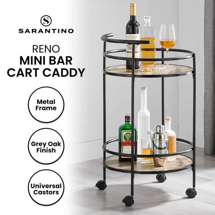 Sarantino Reno Mini Bar Cart Caddy - Grey Oak image 10