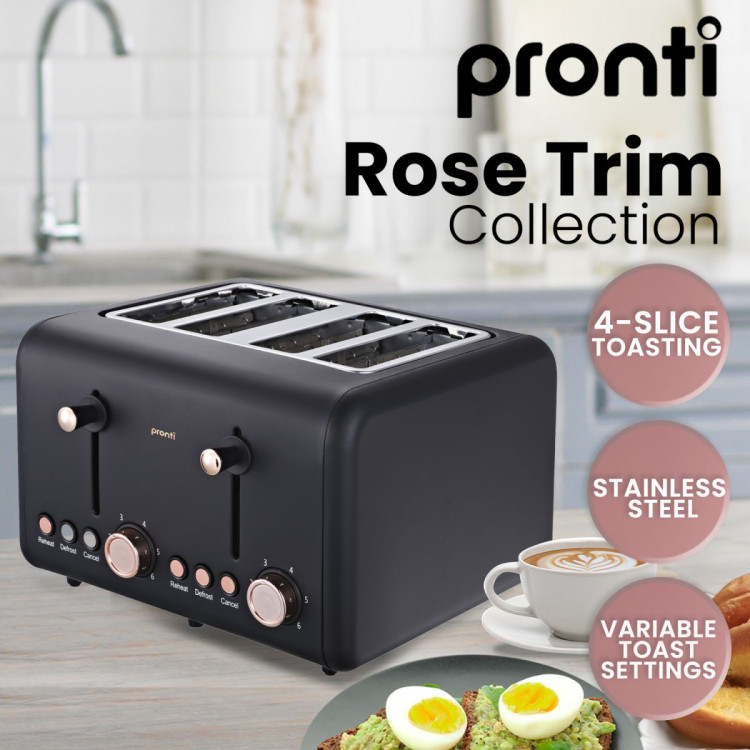 Pronti 4 Slice Toaster Rose Trim Collection - Black image 10