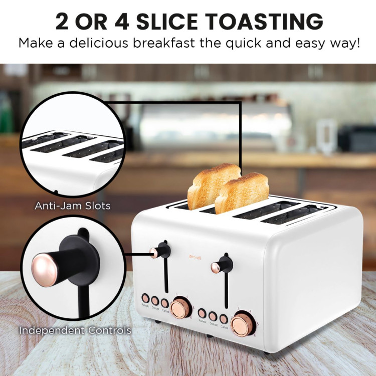 Pronti 4 Slice Toaster Rose Trim Collection - White image 5