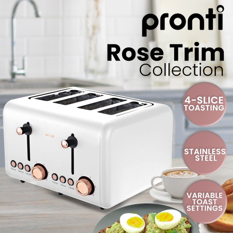 Pronti 4 Slice Toaster Rose Trim Collection - White image 10
