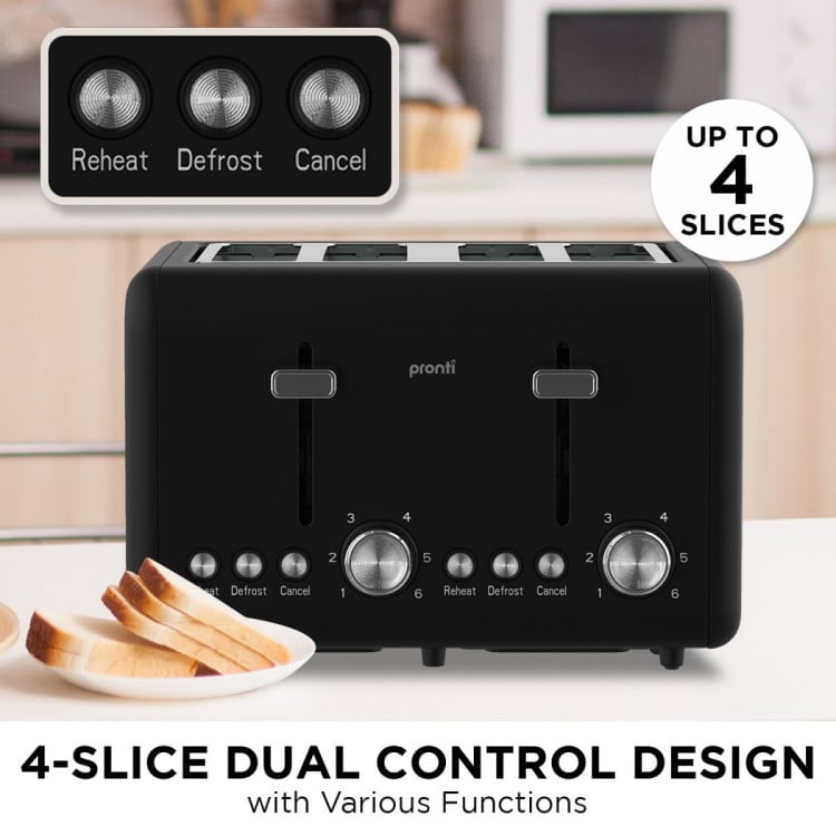 Pronti Silver Noir Collection 4 Slice Toaster with Dual Controls image 6