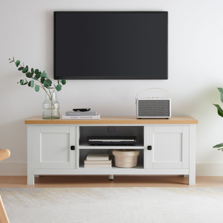 Sarantino Gio TV Stand - White/Natural image 10