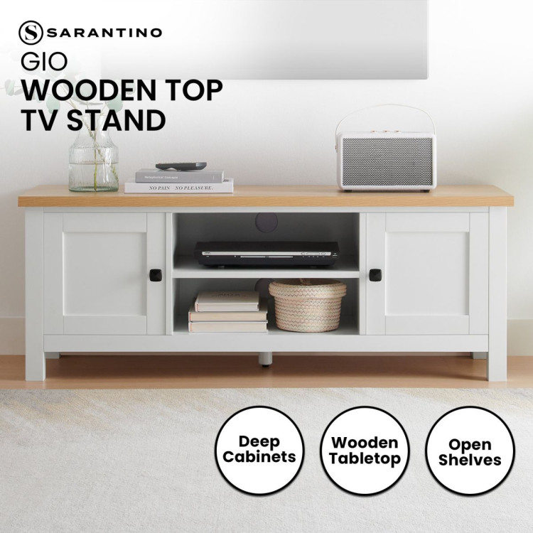 Sarantino Gio TV Stand - White/Natural image 11