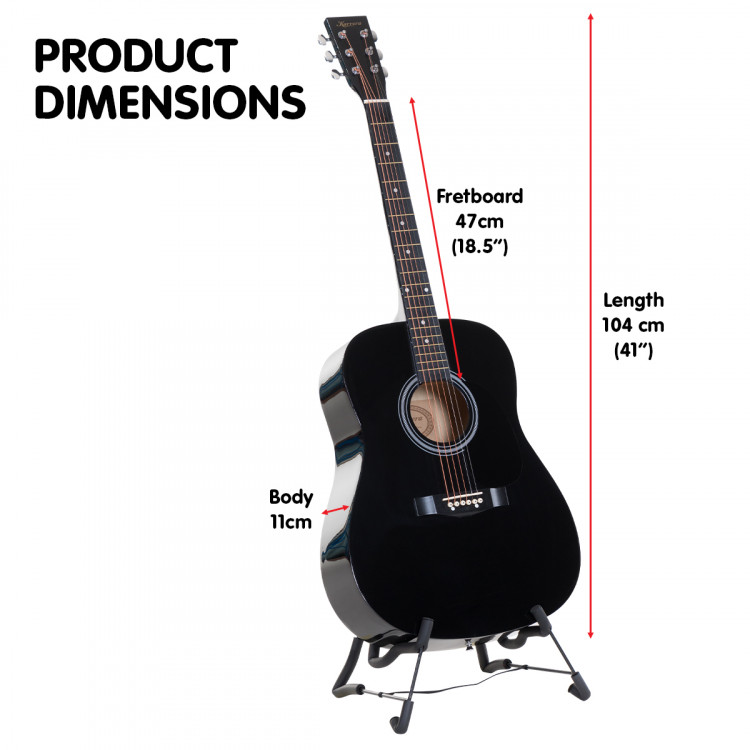 Karrera 41in Acoustic Wooden Guitar with Bag - Black image 7