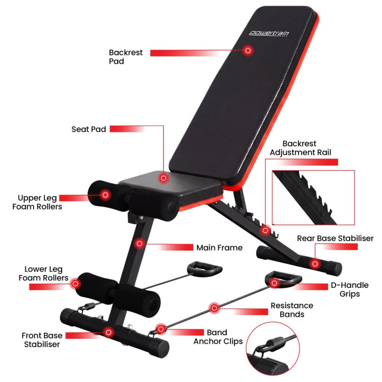Powertrain Adjustable Weight Bench w/ Incline Decline and 7 Backrest Positions image 4