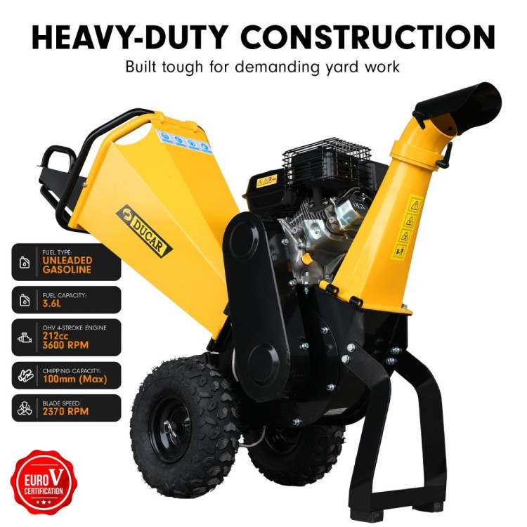 Ducar 70P 3600 RPM Wood Chipper with E-Start Shredder Mulcher Grinder Yellow Black image 5