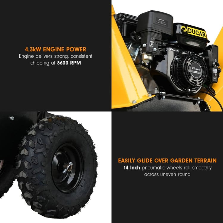 Ducar 70P 3600 RPM Wood Chipper with E-Start Shredder Mulcher Grinder Yellow Black image 9