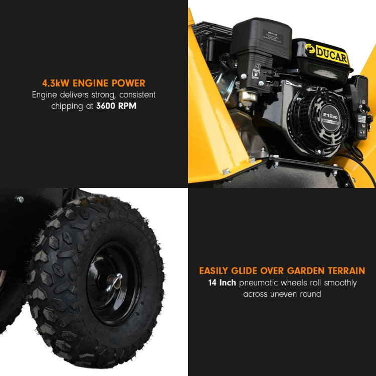 Ducar 70P 3600 RPM Wood Chipper with E-Start Shredder Mulcher Grinder Yellow Black image 8