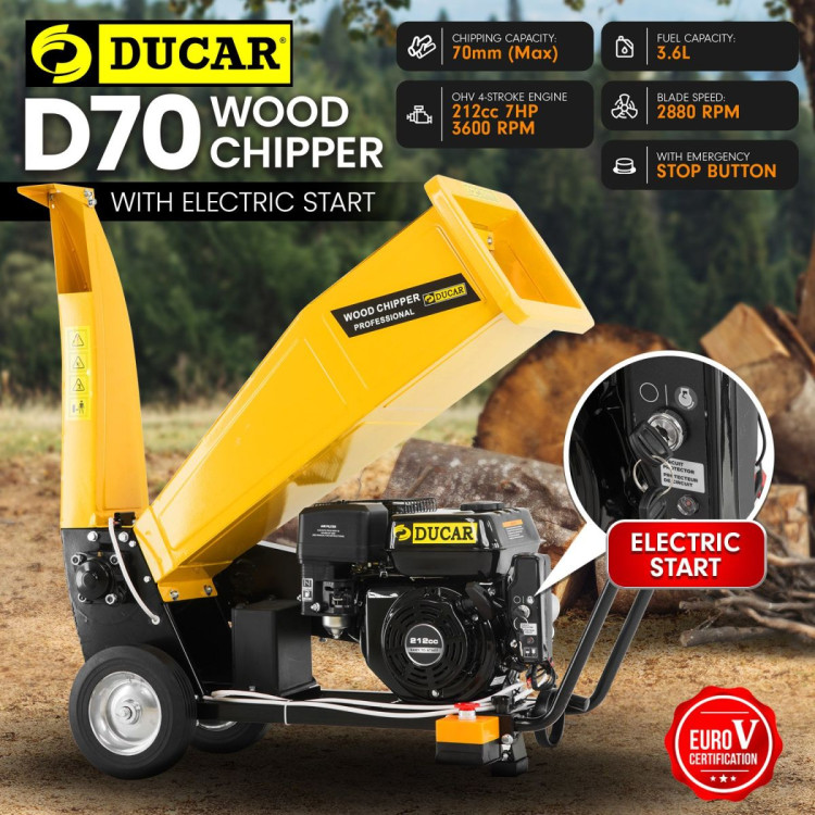 Ducar D70 7HP Wood Chipper Shredder Mulcher Grinder Petrol and Electric Start in Yellow image 10