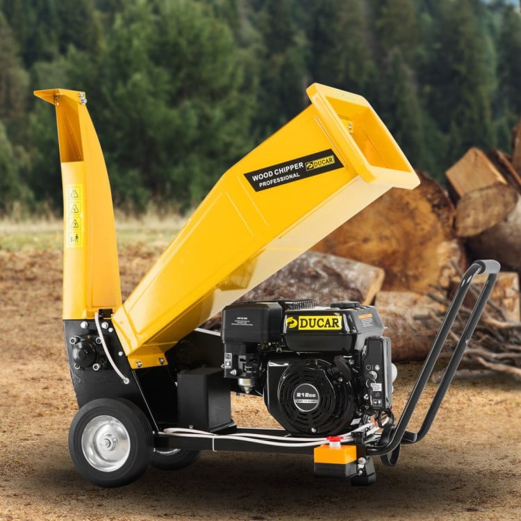 Ducar D70 7HP Wood Chipper Shredder Mulcher Grinder Petrol and Electric Start in Yellow image 9