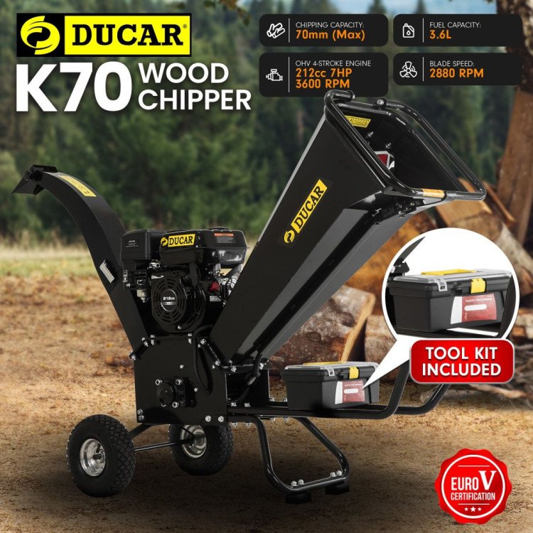 Ducar K70 7HP Wood Chipper Shredder Mulcher Grinder in Black
