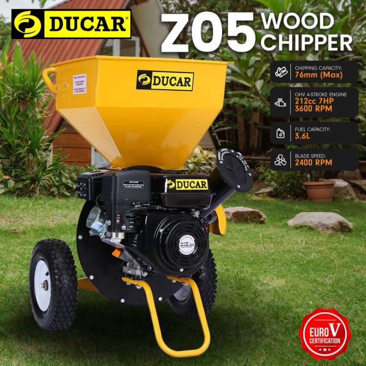 Ducar 7HP Wood Chipper Shredder Mulcher Grinder Petrol Yellow Black image 14