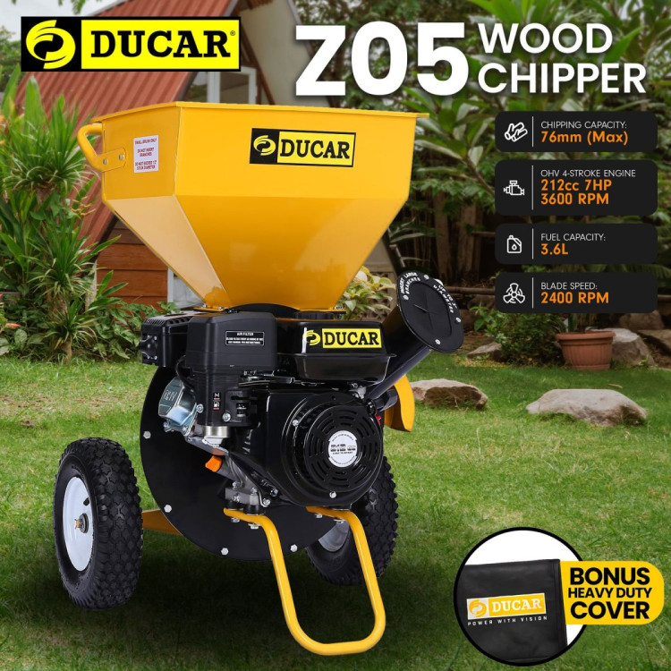 Ducar 7HP Wood Chipper Shredder Mulcher Grinder Petrol Yellow Black image 13