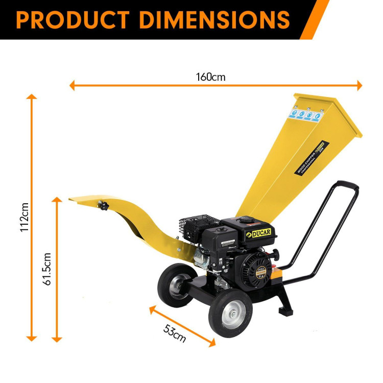 Ducar 7HP Wood Chipper Shredder Mulcher Grinder Petrol Yellow image 9