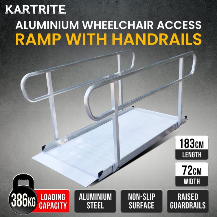 Kartrite 6ft Aluminium Wheelchair Ramp with Handrails 386kg Capacity 72cm Width image 13