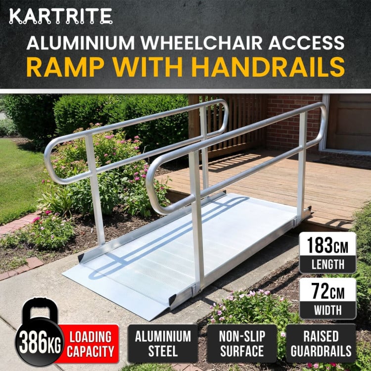 Kartrite 6ft Aluminium Wheelchair Ramp with Handrails 386kg Capacity 72cm Width image 3
