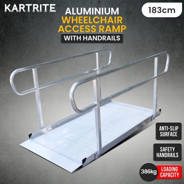Kartrite 6ft Portable Aluminium Mobility Threshold Access Wheelchair Ramp w/ Handrails image 14