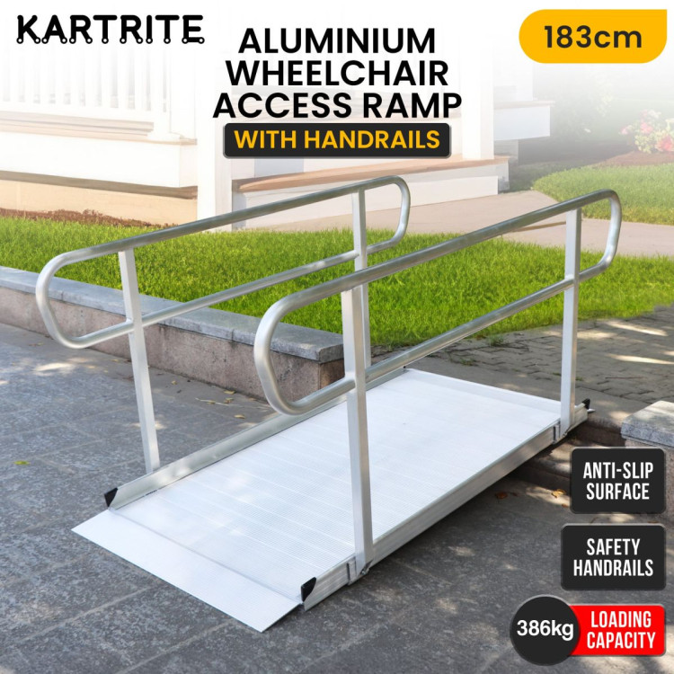 Kartrite 6ft Portable Aluminium Mobility Threshold Access Wheelchair Ramp w/ Handrails image 5