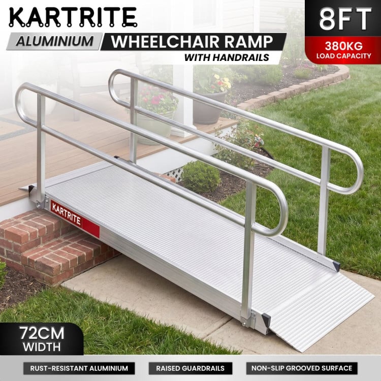 Kartrite 8ft Aluminium Wheelchair Ramp w/ Handrails 380kg Capacity 72cm Width image 3