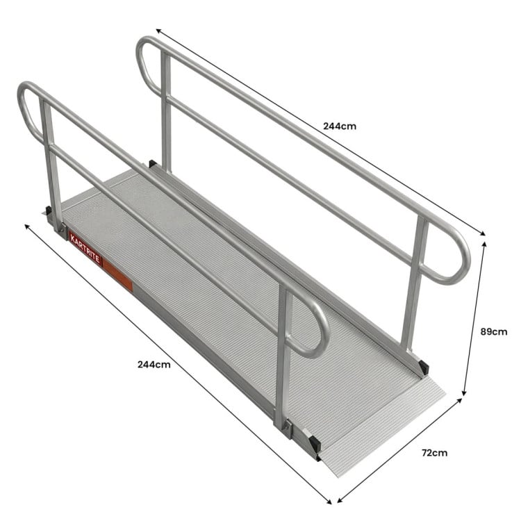 Kartrite 8ft Aluminium Wheelchair Ramp w/ Handrails 380kg Capacity 72cm Width image 4