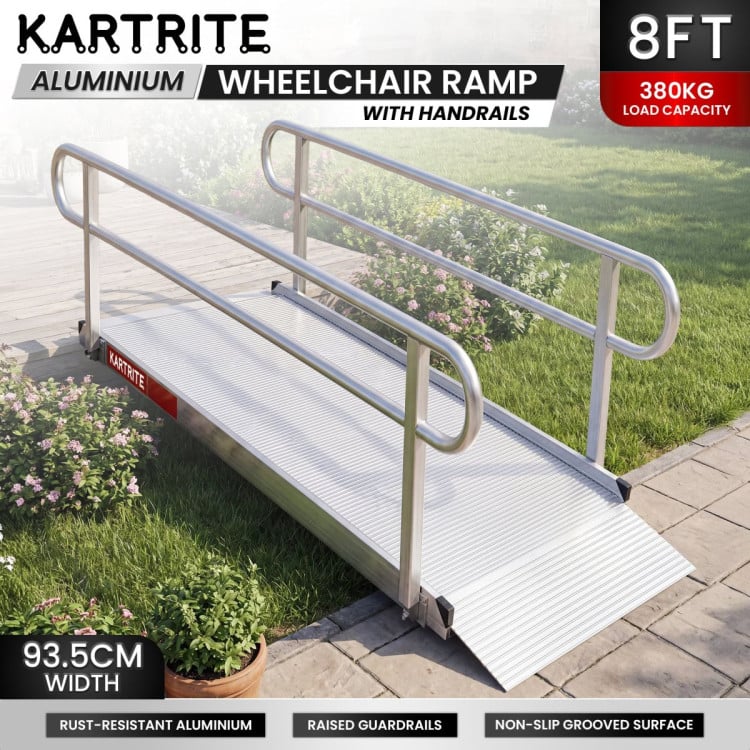 Kartrite 8ft Aluminium Wheelchair Ramp with Handrails 380kg Heavy Duty Non-Slip Mobility Scooter Ramp 93cm Wide image 3