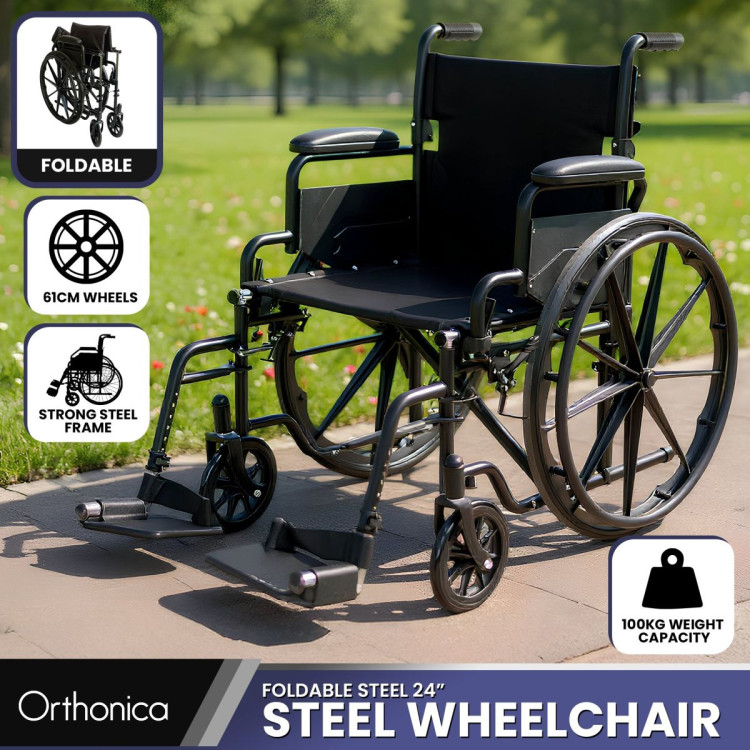 Orthonica 24in Foldable Steel Wheelchair - Black image 12
