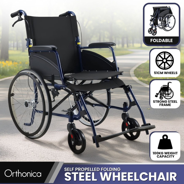 Orthonica 20In Self Propelled Foldable Steel Wheelchair Lightweight & Portable image 13