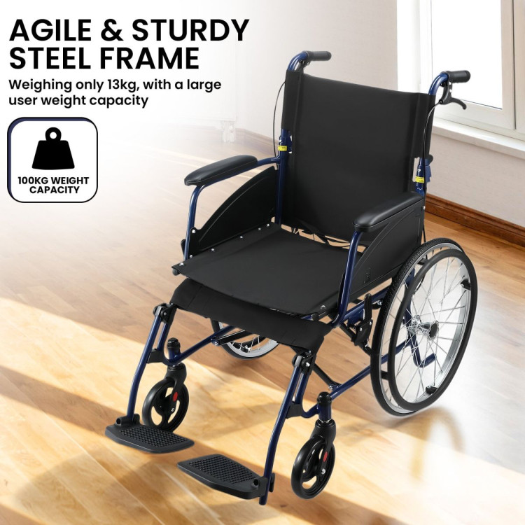 Orthonica 20In Self Propelled Foldable Steel Wheelchair Lightweight & Portable image 6