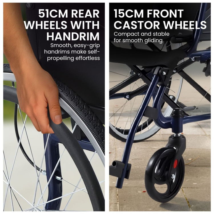 Orthonica 20In Self Propelled Foldable Steel Wheelchair Lightweight & Portable image 9