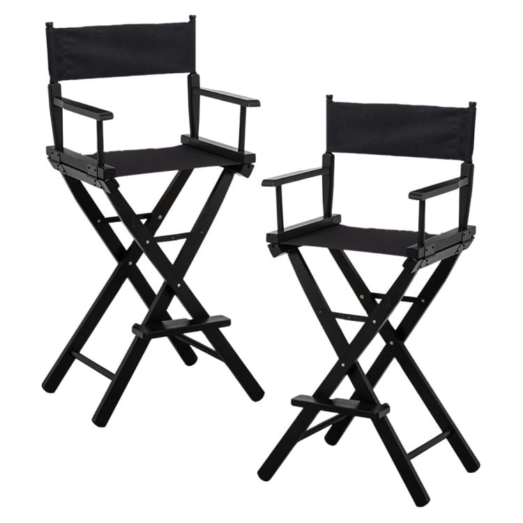 Sarantino Set of 2 Black Tall Directors Chair Beech Wood Frame with Canvas Seat