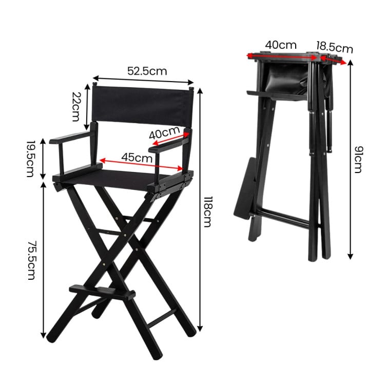Sarantino Set of 2 Black Tall Directors Chair Beech Wood Frame with Canvas Seat image 4
