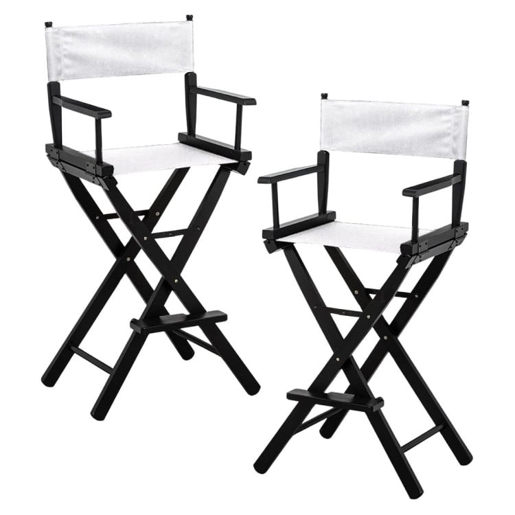 Sarantino Set of 2 White Tall Directors Chair Beech Wood Frame with Canvas Seat