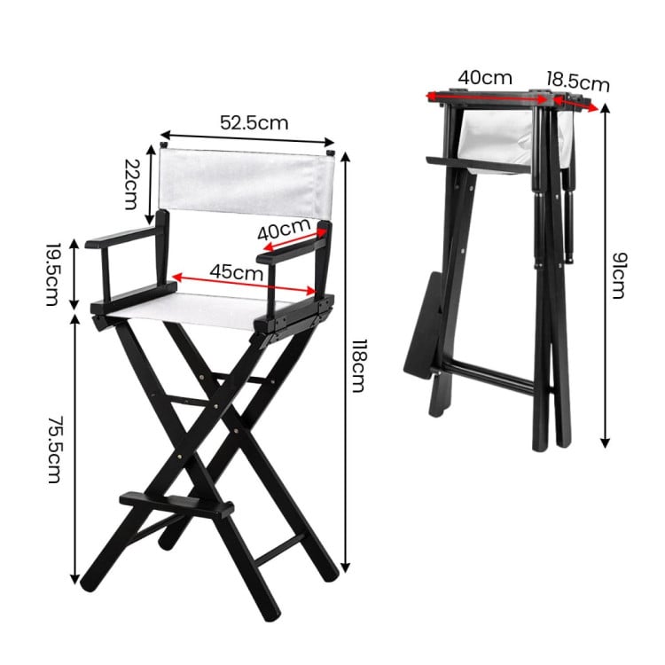 Sarantino Set of 2 White Tall Directors Chair Beech Wood Frame with Canvas Seat image 4
