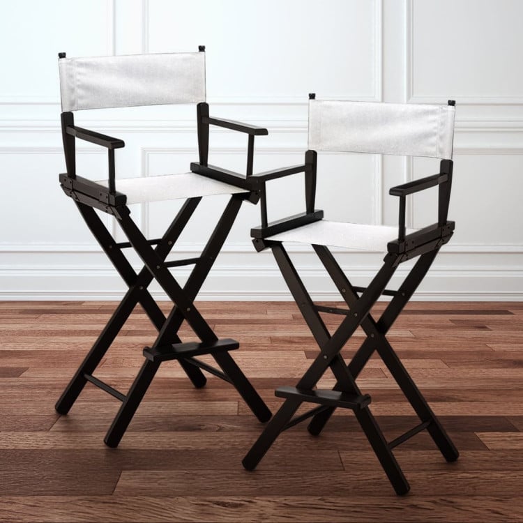 Sarantino Set of 2 White Tall Directors Chair Beech Wood Frame with Canvas Seat image 9